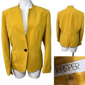 Kasper blazer size 12 yellow cuffed sleeve business casual office career spring